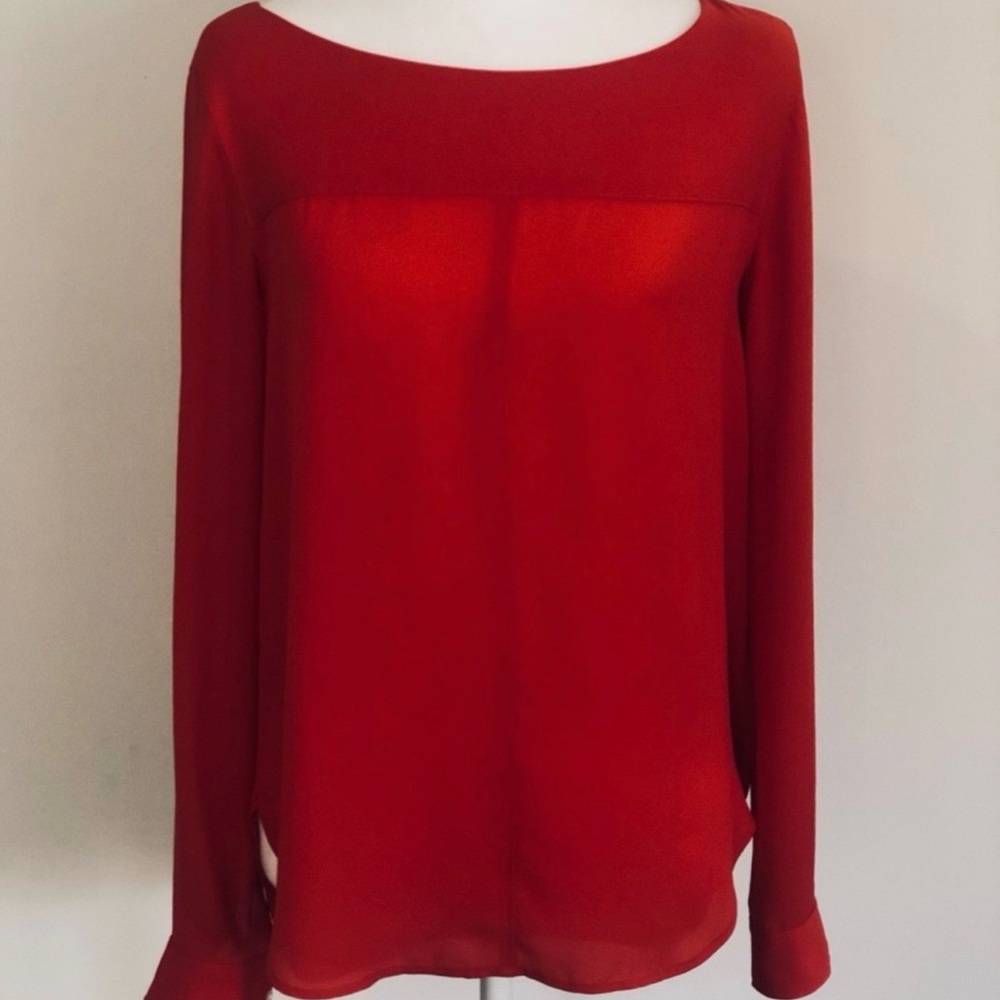Ann Taylor Loft women size XS long sleeve red blouse top